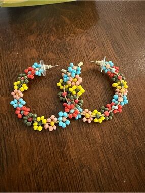 Noonday Collection Multicolor Floral Bead Hoop Earrings